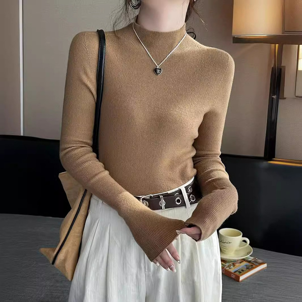 In-Stock Supply of High-End Versatile Skin-Friendly Women's Seamless Half-Turtleneck Wool Knit Sweater
